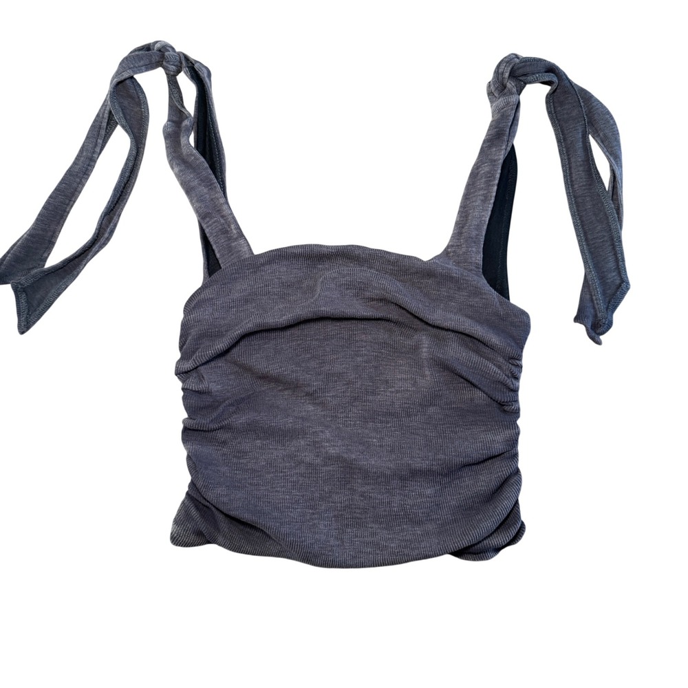 Free People Intimately Ruched Tie Strap Crop Tank Top Gray XS OB1309675